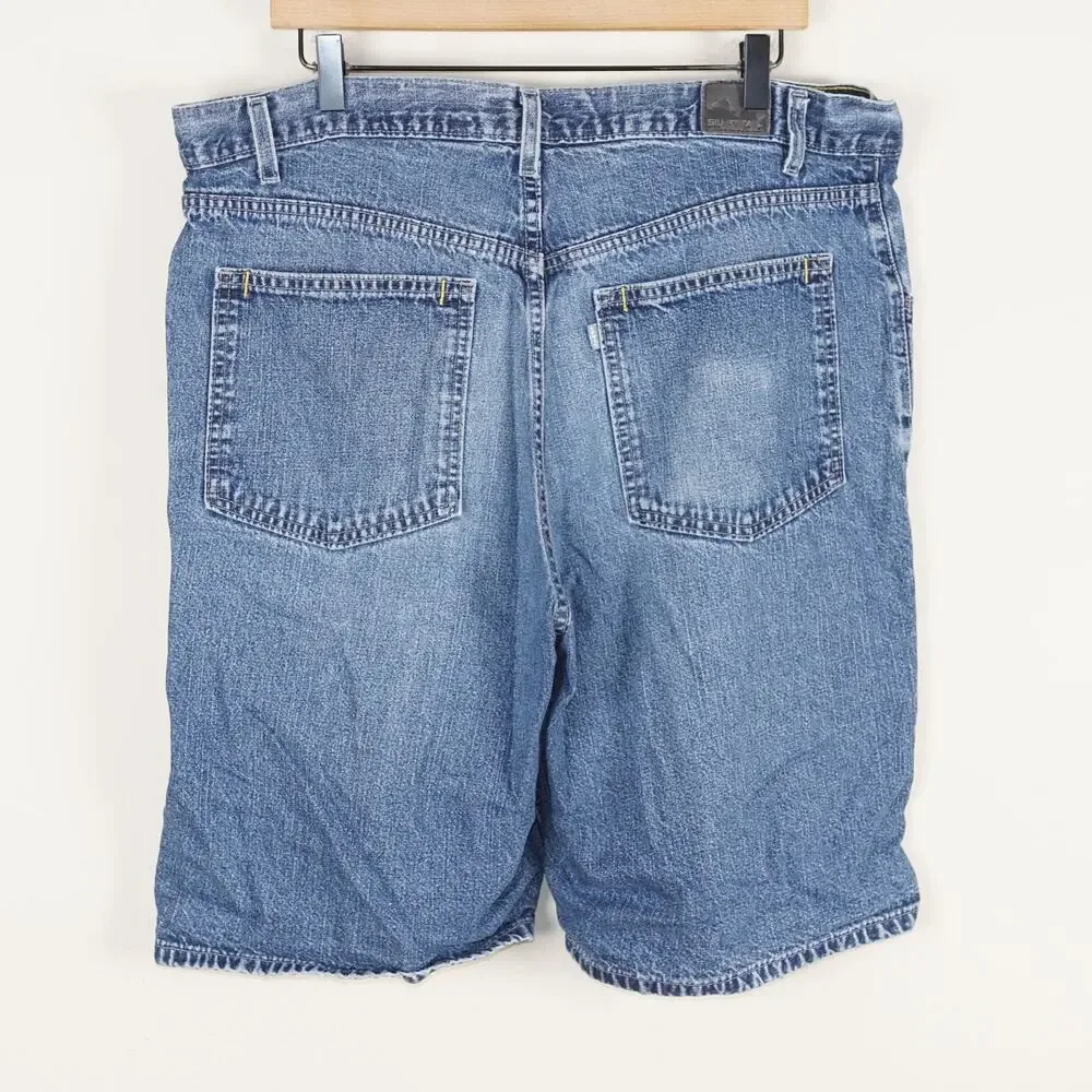 Levis Silvertab Y2K Loose Fit Blue Medium Wash Denim Jean Shorts Mens Sz 38